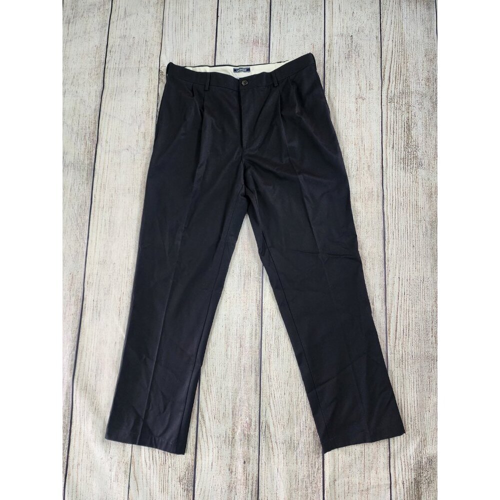 Lands' End Men's 36x32 Traditional Fit No Iron Front Pleat Chino Pants Black